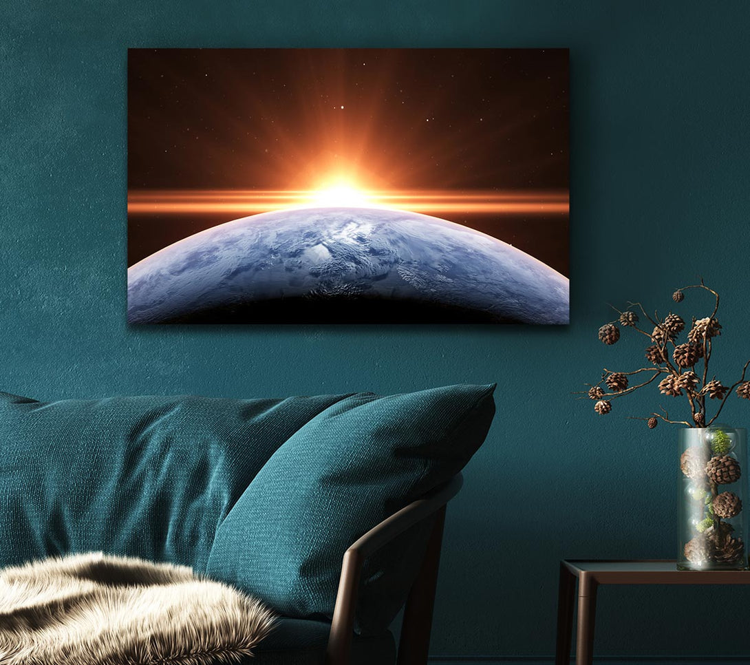  A Canvas Print of Sun peering over the earth Canvas Wall Art