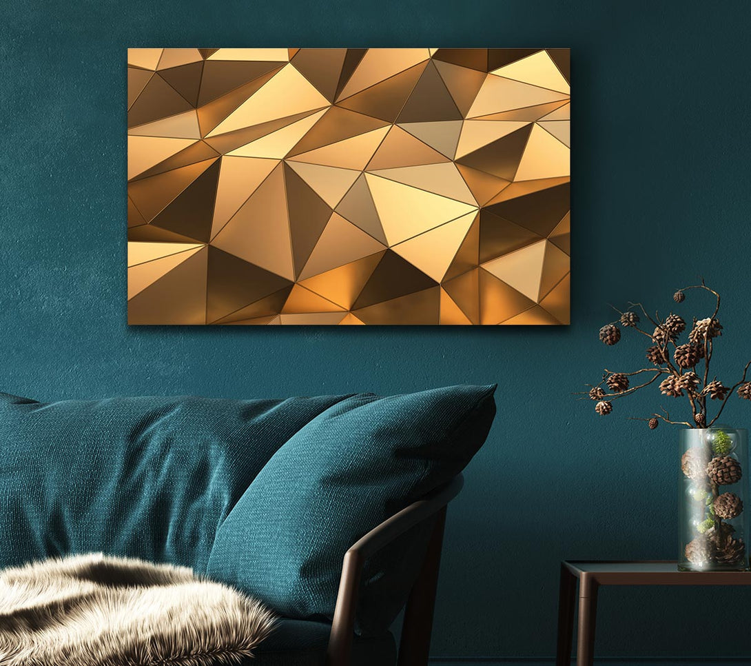  A Canvas Print of Gold Geometric Triangles shining Canvas Wall Art