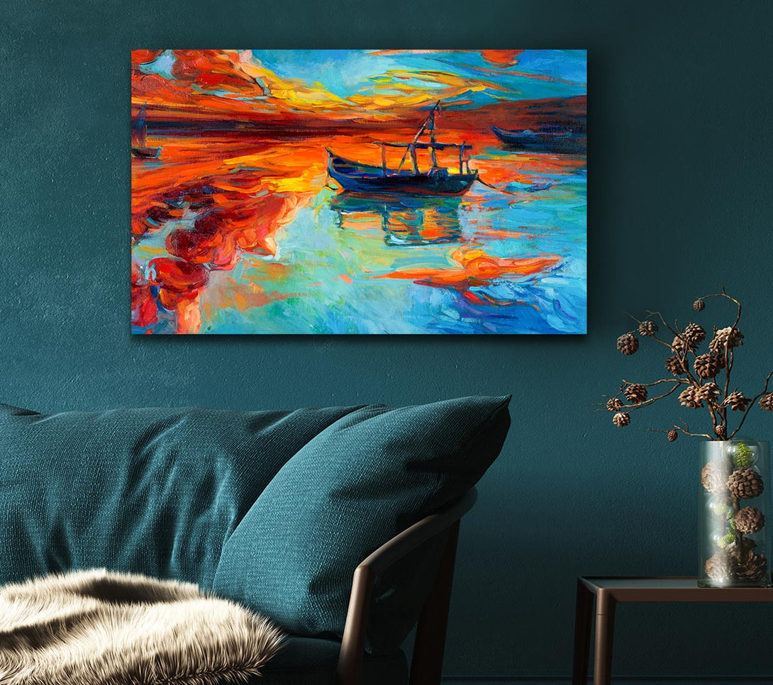  A Canvas Print of Row boat on the horizon of colour Canvas Art