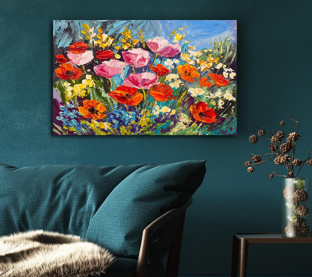  A Canvas Print of Mixed Poppies In The Sun Canvas Wall Art