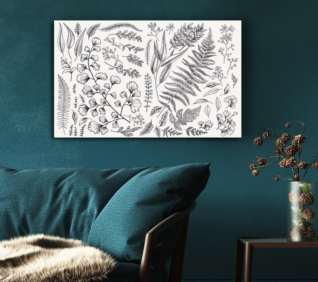  A Canvas Print of Natures Leaves Hand Drawn Canvas Art