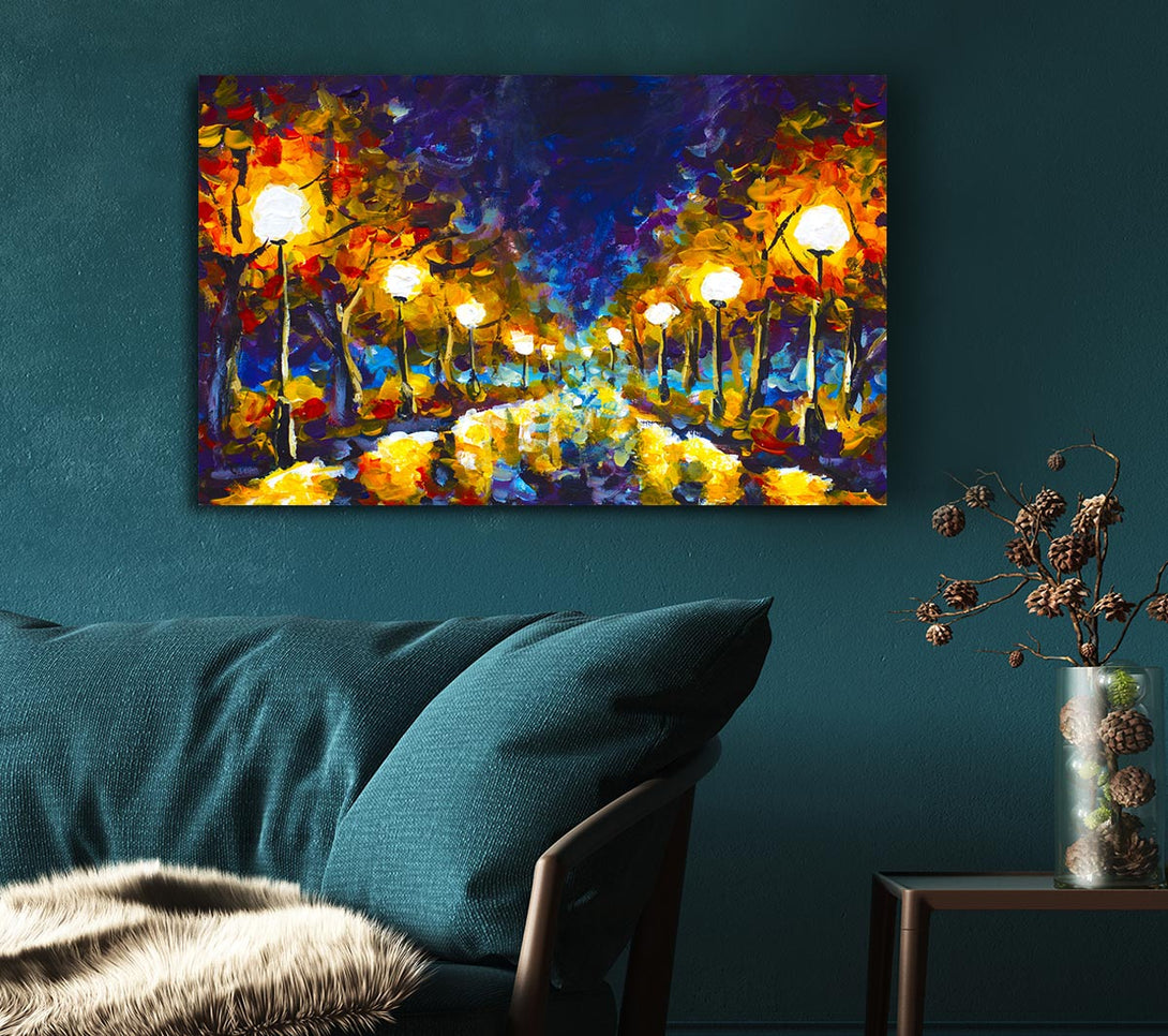  A Canvas Print of Streetlights At Night Gouche Canvas Print