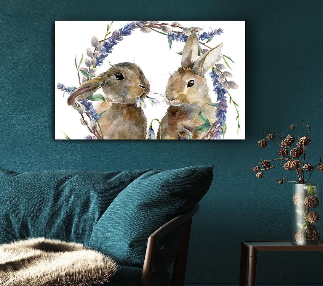  A Canvas Print of Two Watercolour Rabbits Canvas Art