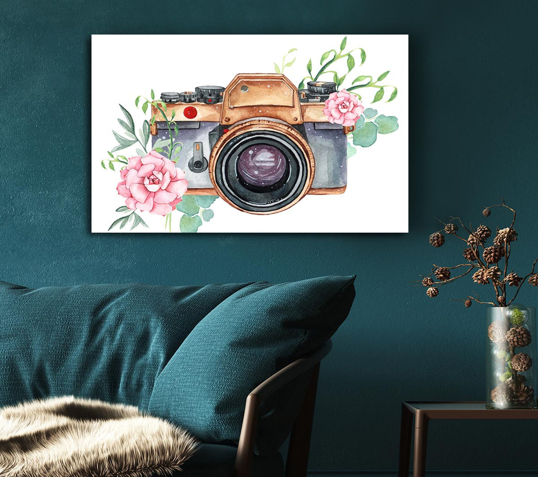  A Canvas Print of Vintage Camera Floral Canvas Art