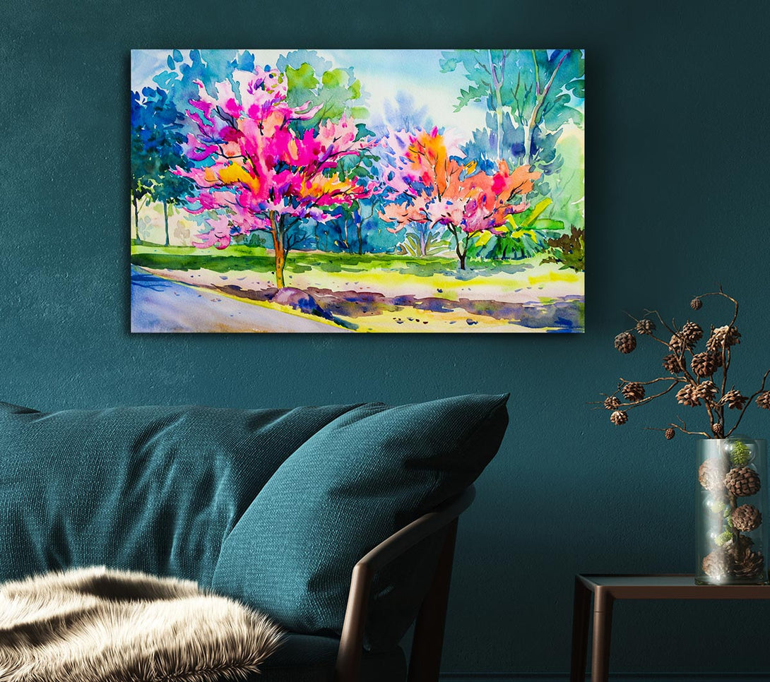  A Canvas Print of Vibrant Trees In Green Forest Canvas Art