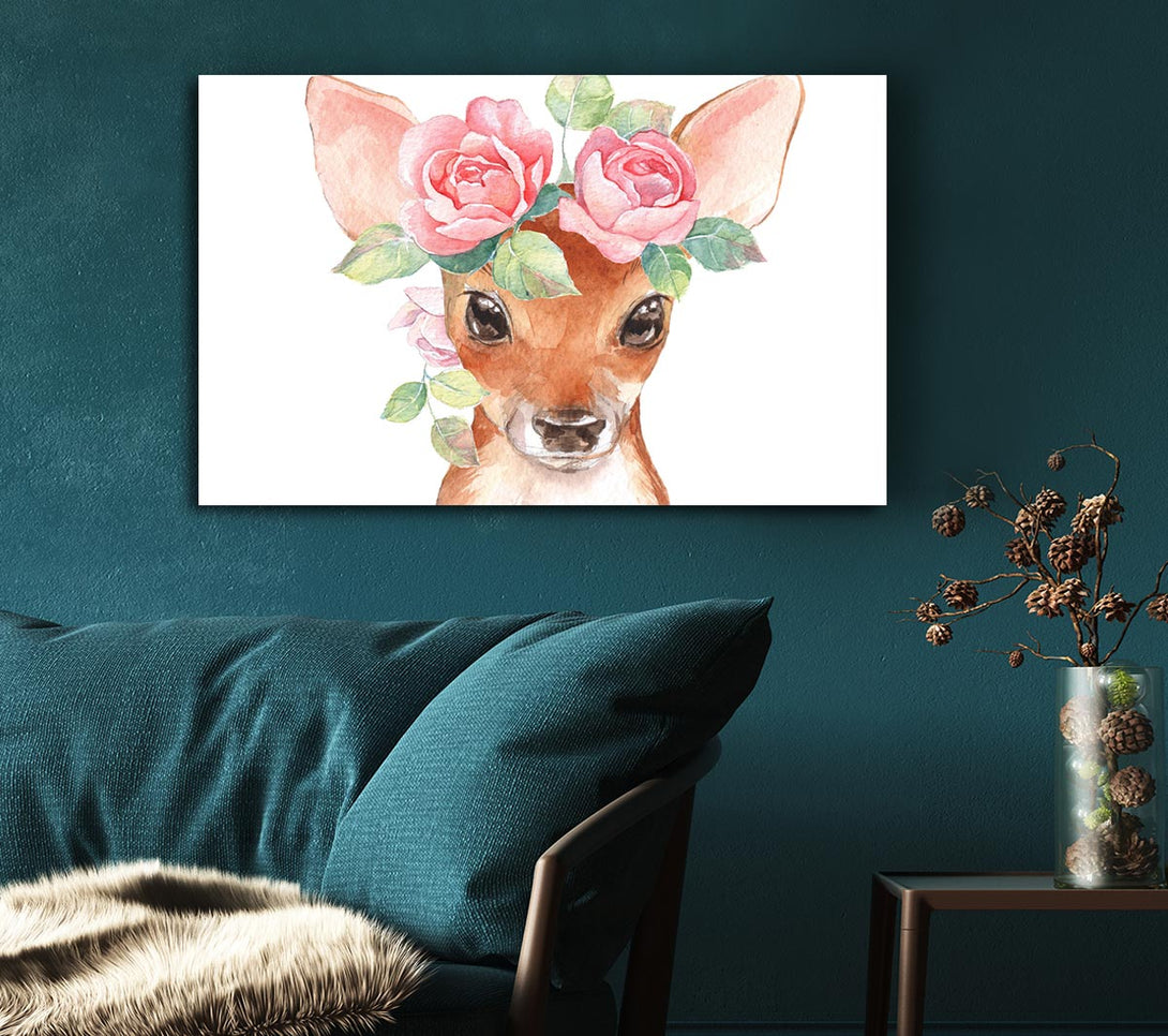  A Canvas Print of Water Colour Floral Deer Canvas Wall Art