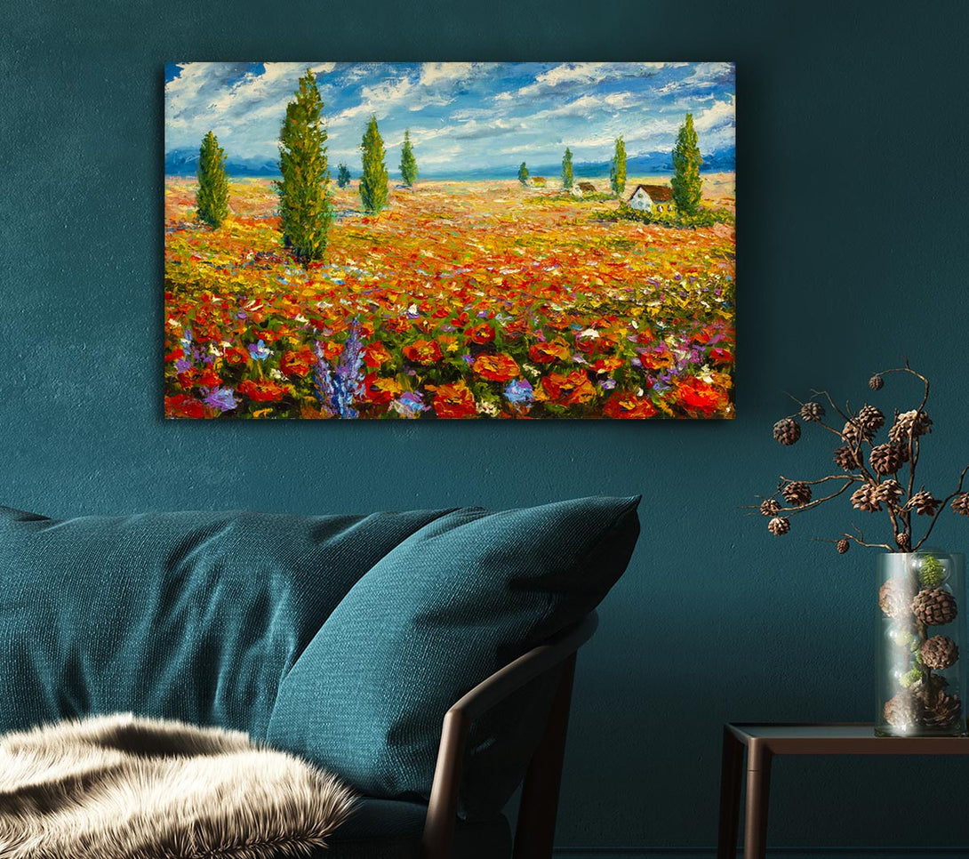  A Canvas Print of Field Of Trees And Flowers Canvas Art