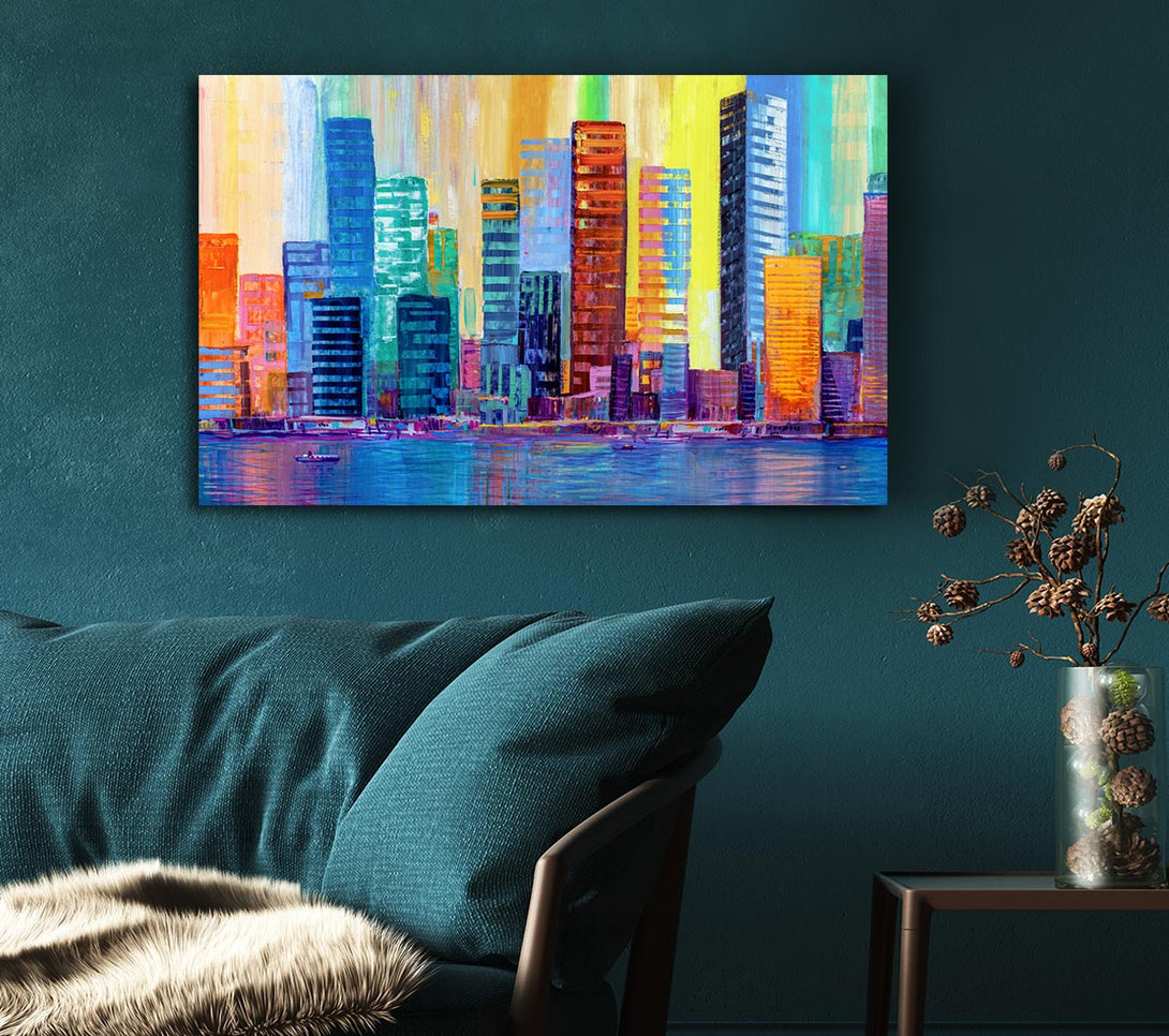  A Canvas Print of Warm And Cool City Lights Canvas Print