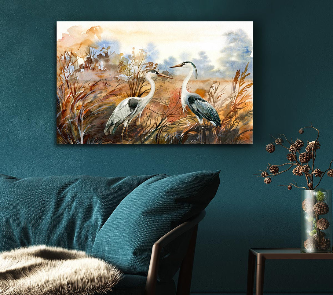  A Canvas Print of Herons In The Pond Canvas Wall Art