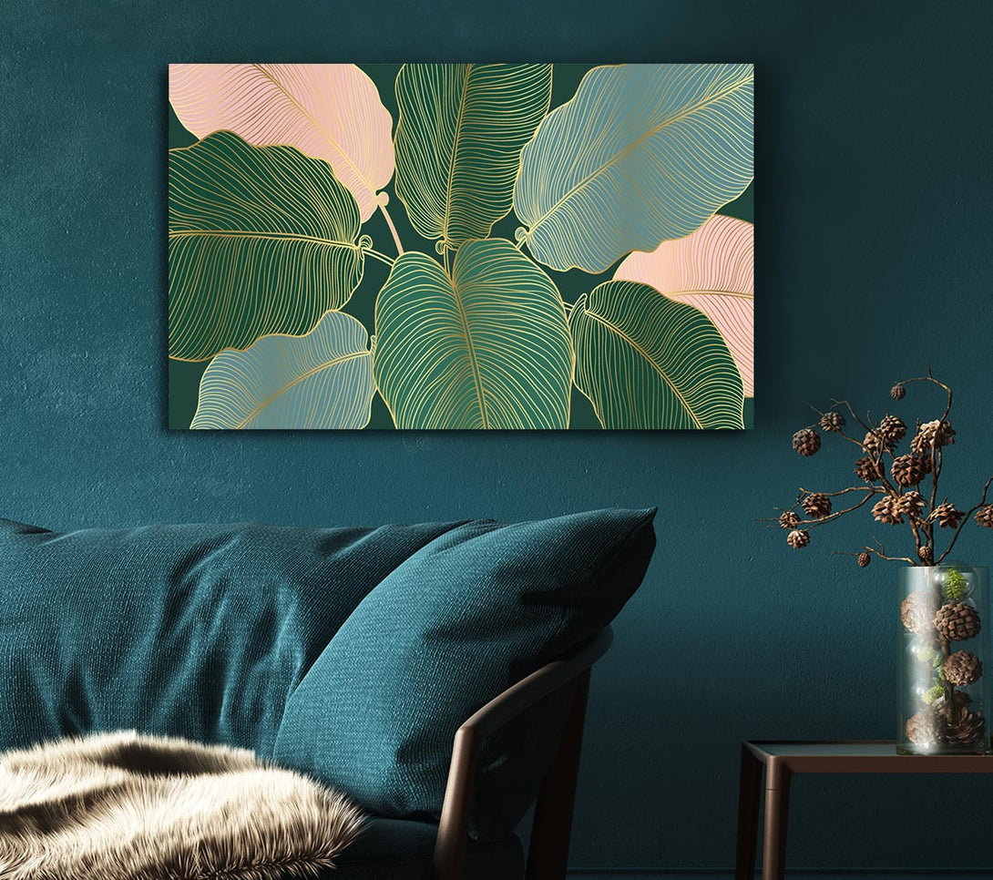  A Canvas Print of Palm Leaf Gold Lines Canvas Wall Art
