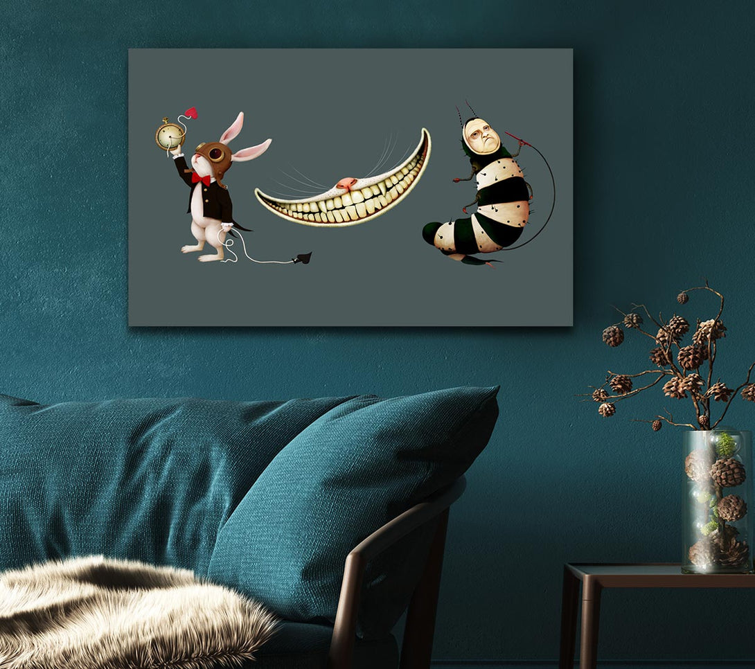 A Canvas Print of Alice In Wonderland Rabbit Cat And Caterpillar Canvas Art