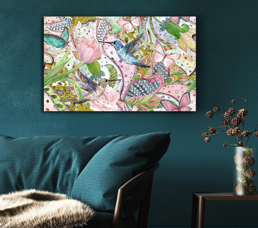  A Canvas Print of Hummingbird Paradise Pattern Canvas Art