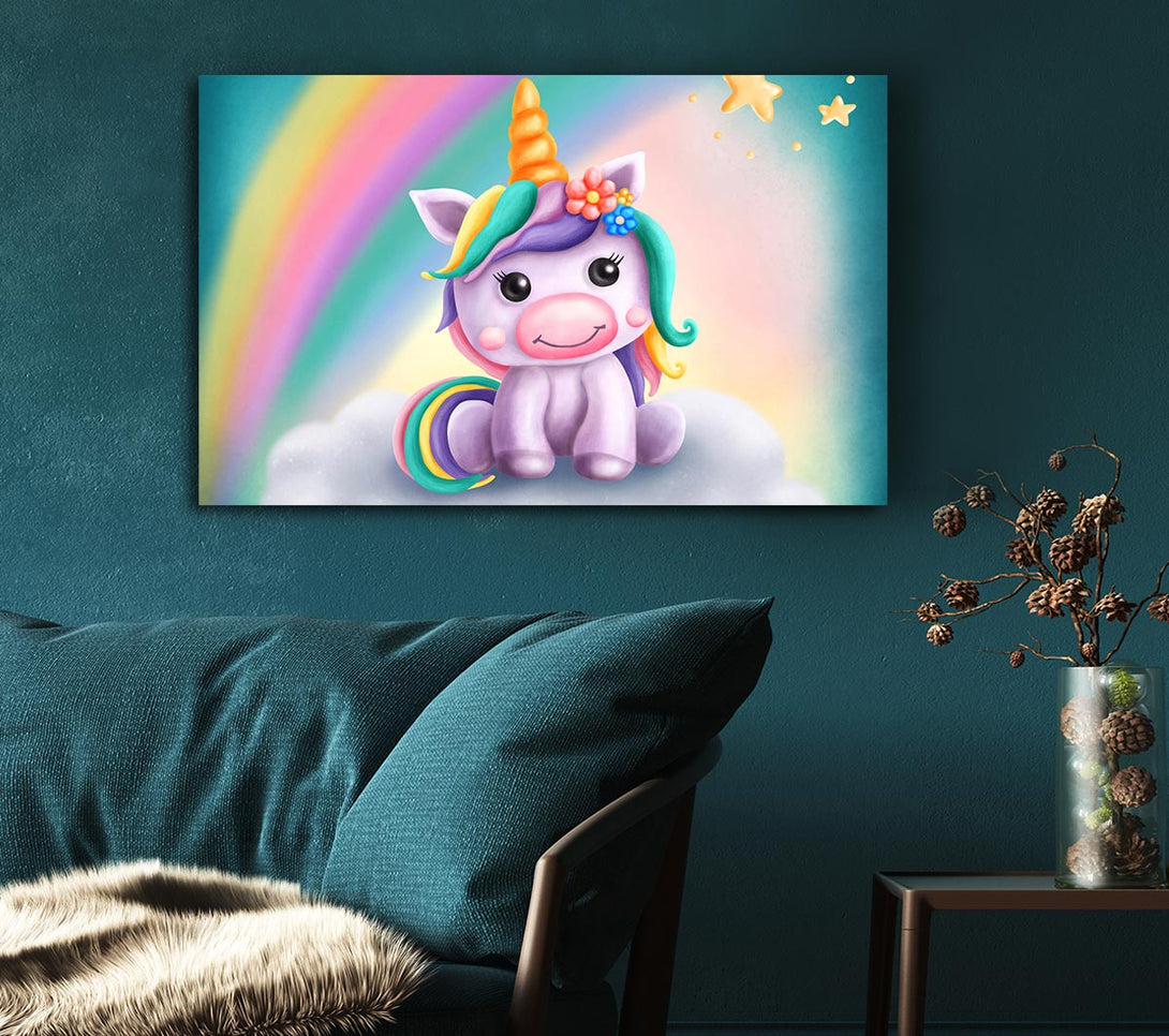  A Canvas Print of Unicorn Rainbow Happy Canvas Print