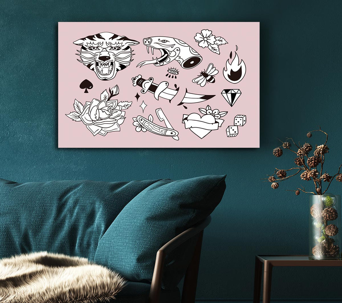  A Canvas Print of Tattoo Flash Design Dagger Canvas Print