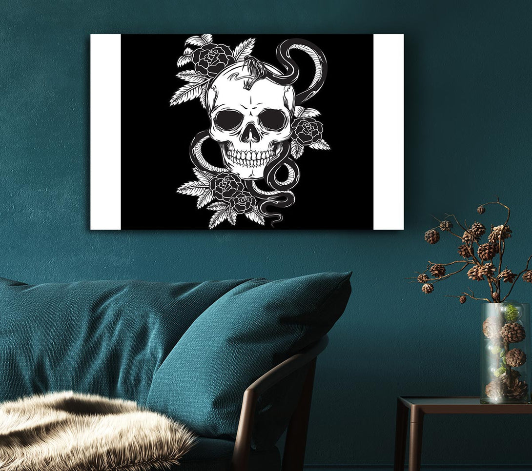  A Canvas Print of Skull Snake And Flowers Canvas Print