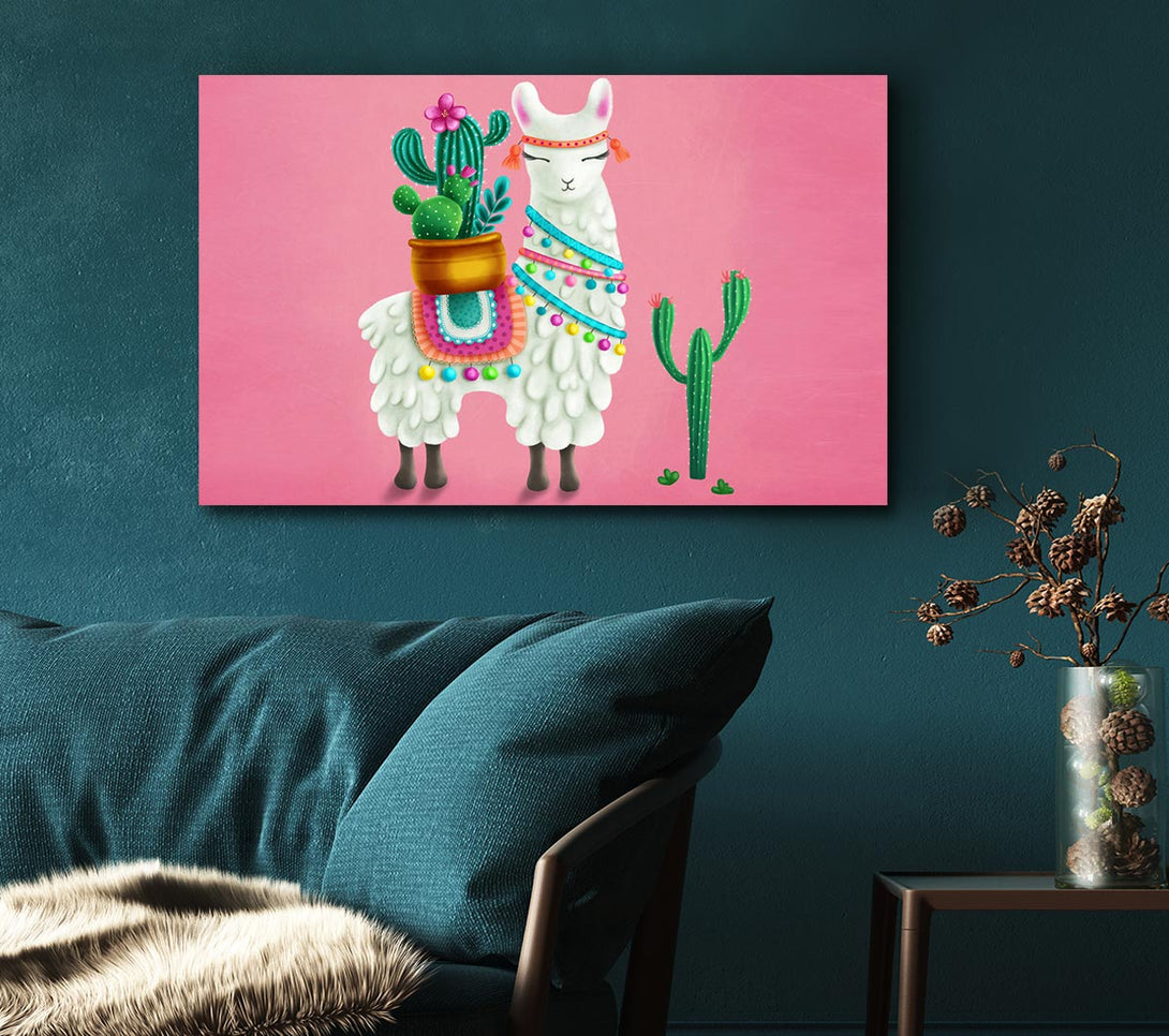  A Canvas Print of Llama Carrying Cactus Canvas Art