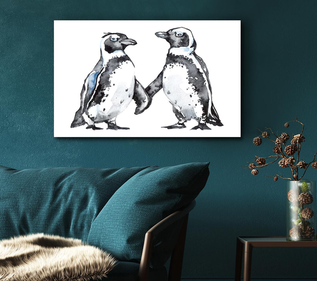  A Canvas Print of Two Penguins Shaking Canvas Print