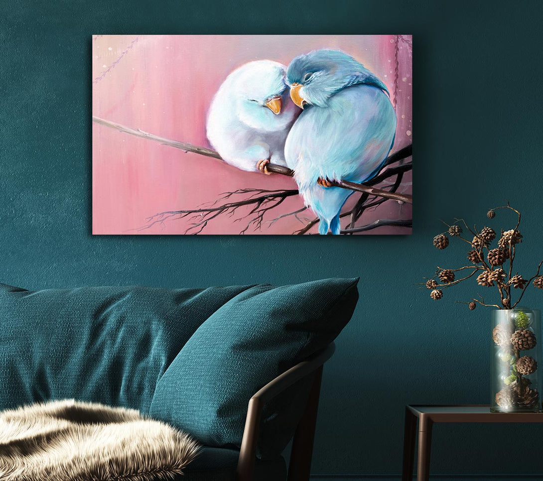  A Canvas Print of Two Love Birds On A Branch Canvas Art