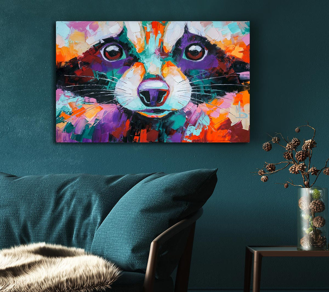  A Canvas Print of Racoon Vivid Face Canvas Art