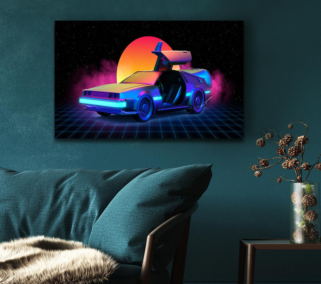  A Canvas Print of Delorean Smoke Sunrise Canvas Art
