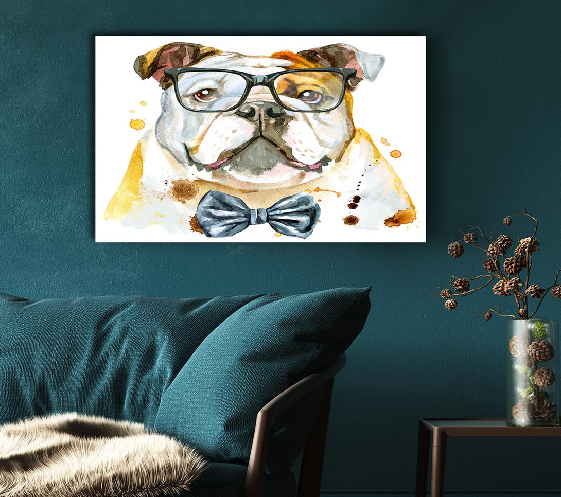 A Canvas Print of The Bulldog With Glasses Canvas Wall Art
