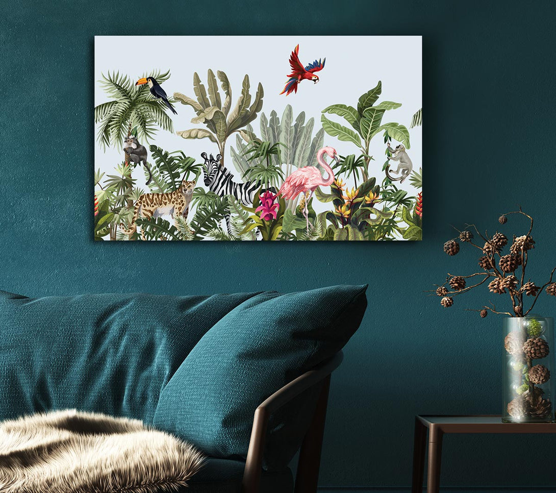  A Canvas Print of Jungle Paradise Animals Canvas Wall Art