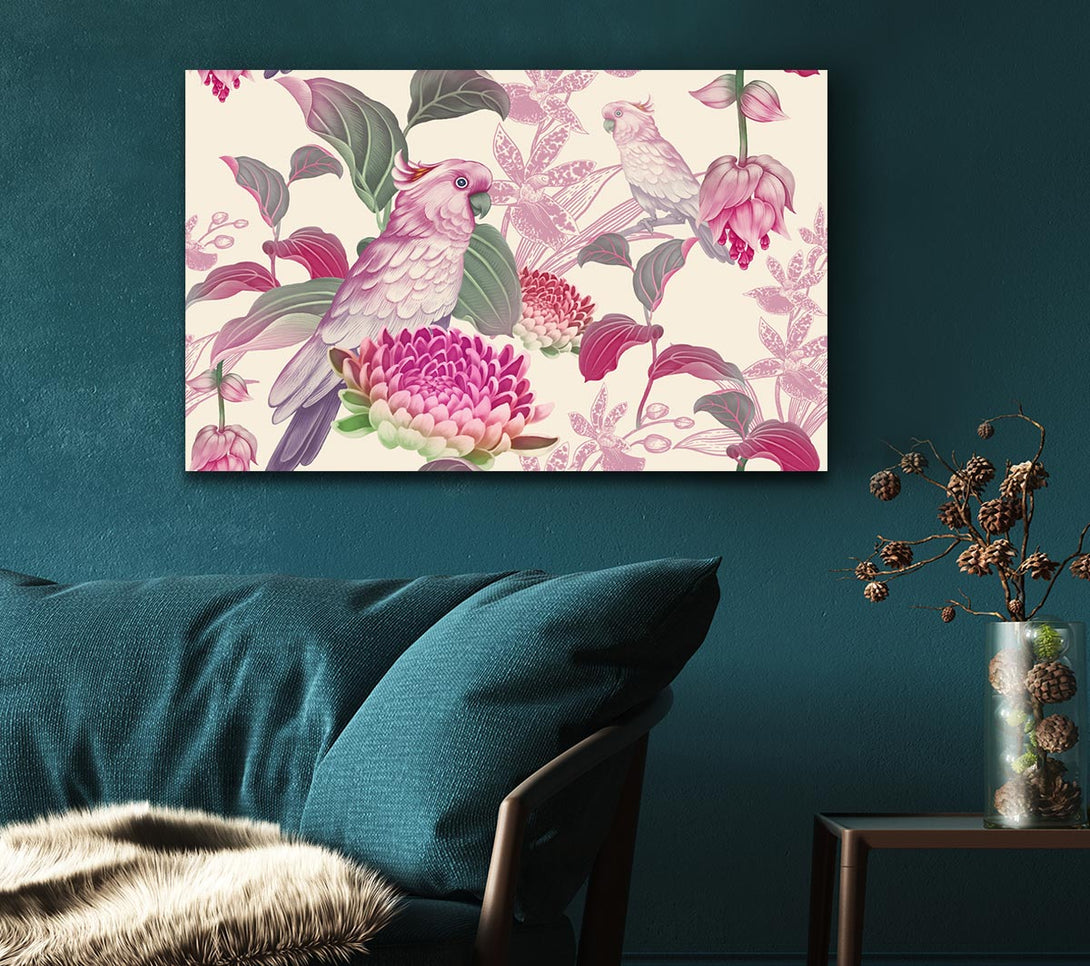  A Canvas Print of The Parrot Is Of Floral Pattern Canvas Art