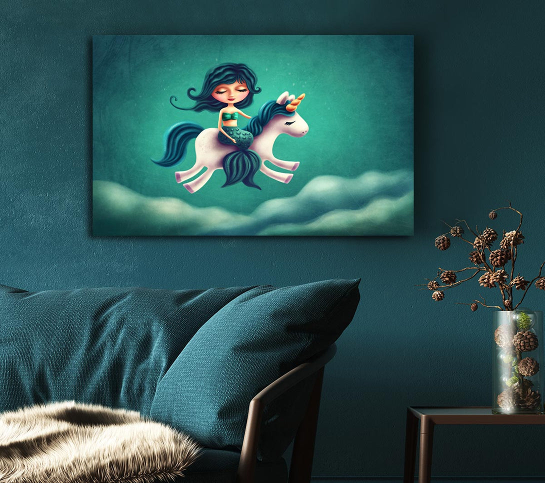  A Canvas Print of Mermaid Riding A Unicorn Canvas Art