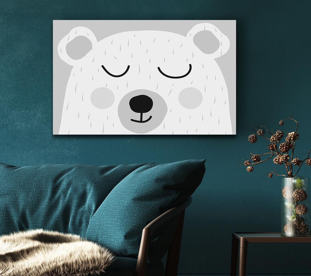  A Canvas Print of The Cute Bear Head Grey Canvas Wall Art