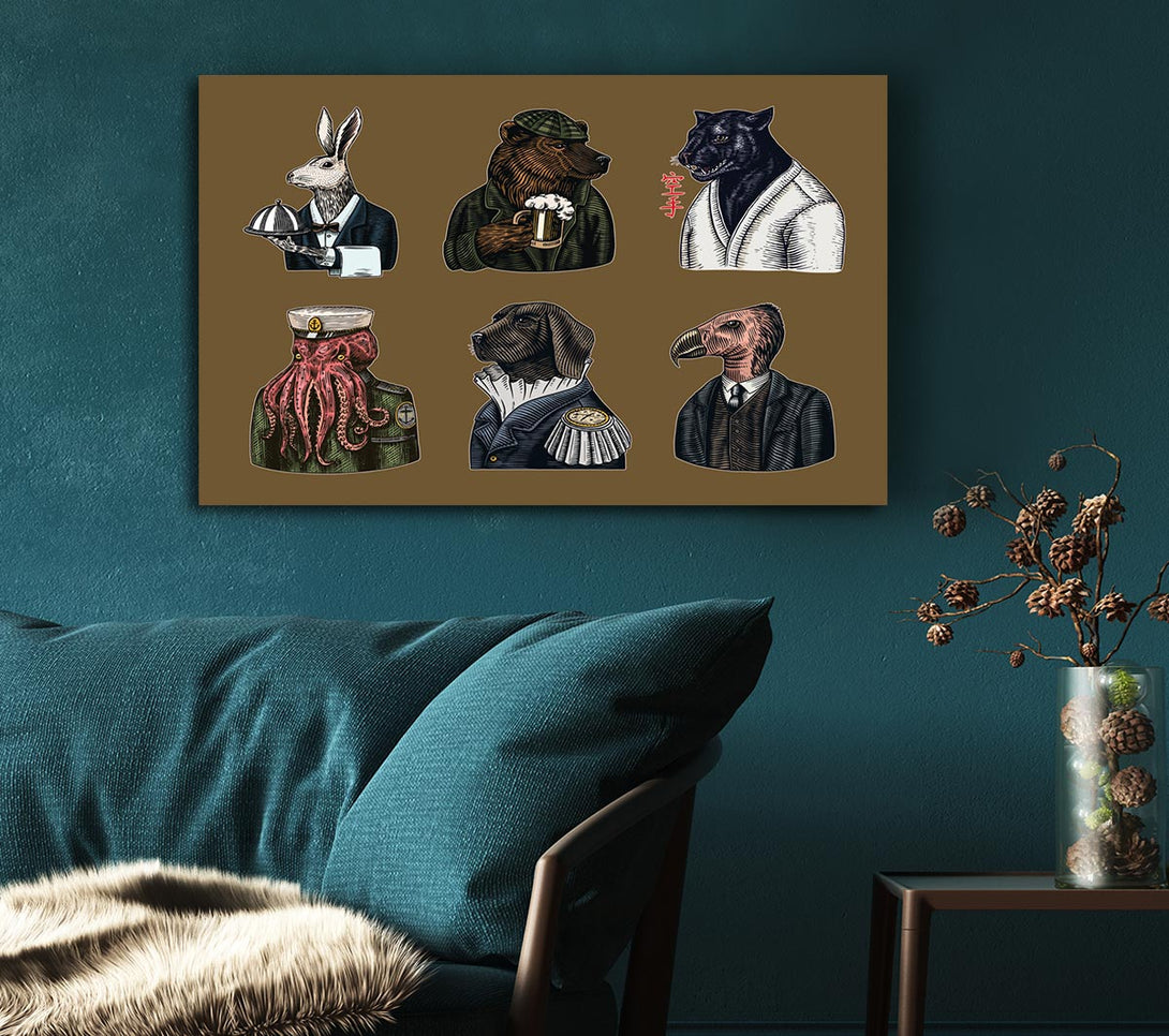  A Canvas Print of Six Vintage Animal People Canvas Print