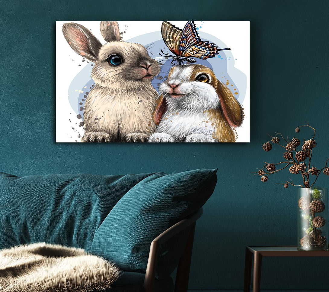  A Canvas Print of The Cute Bunnies With Butterfly Canvas Print
