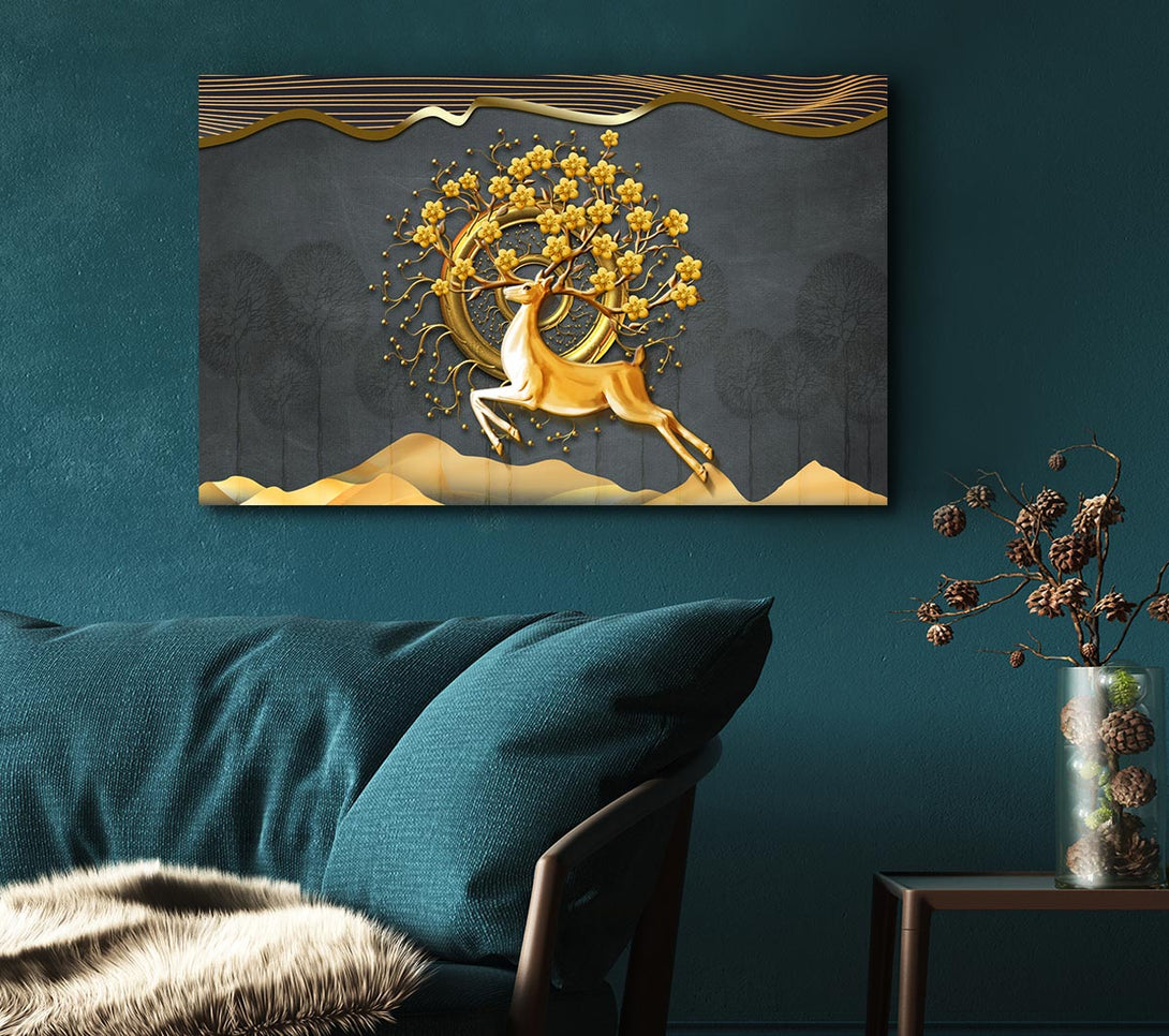  A Canvas Print of The Gold Flower Stag Tree Canvas Wall Art