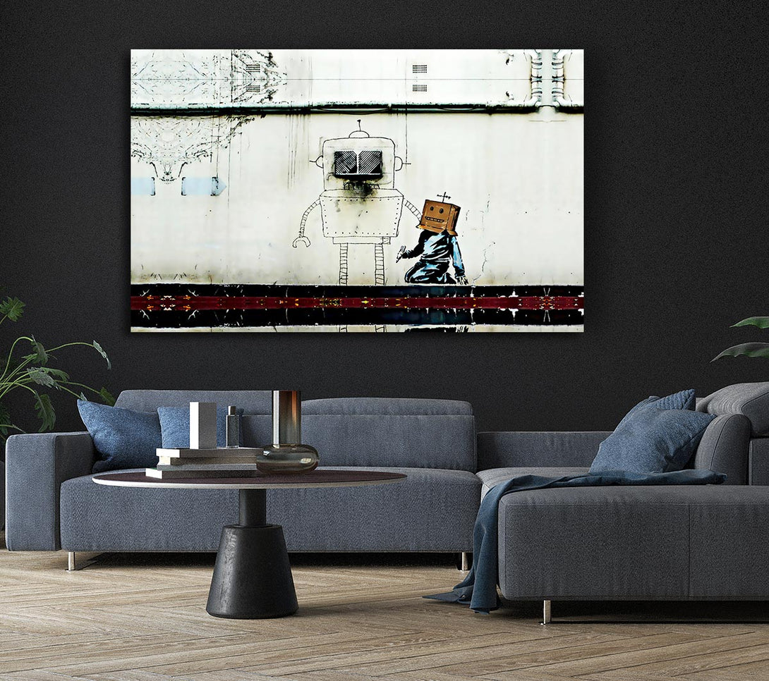  A Canvas Print of Banksy Box Head Robot Canvas Wall Art