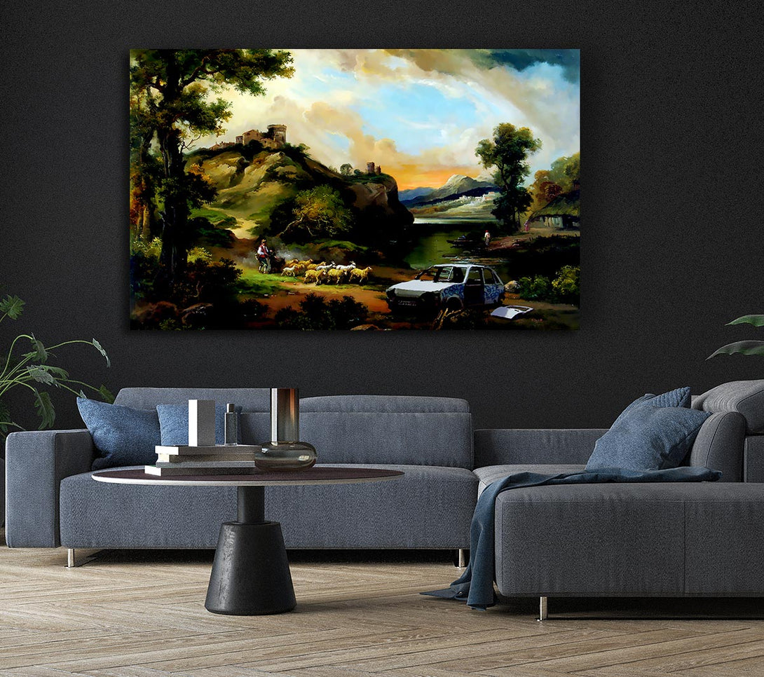  A Canvas Print of Banksy Countryside Junk Yard Canvas Print