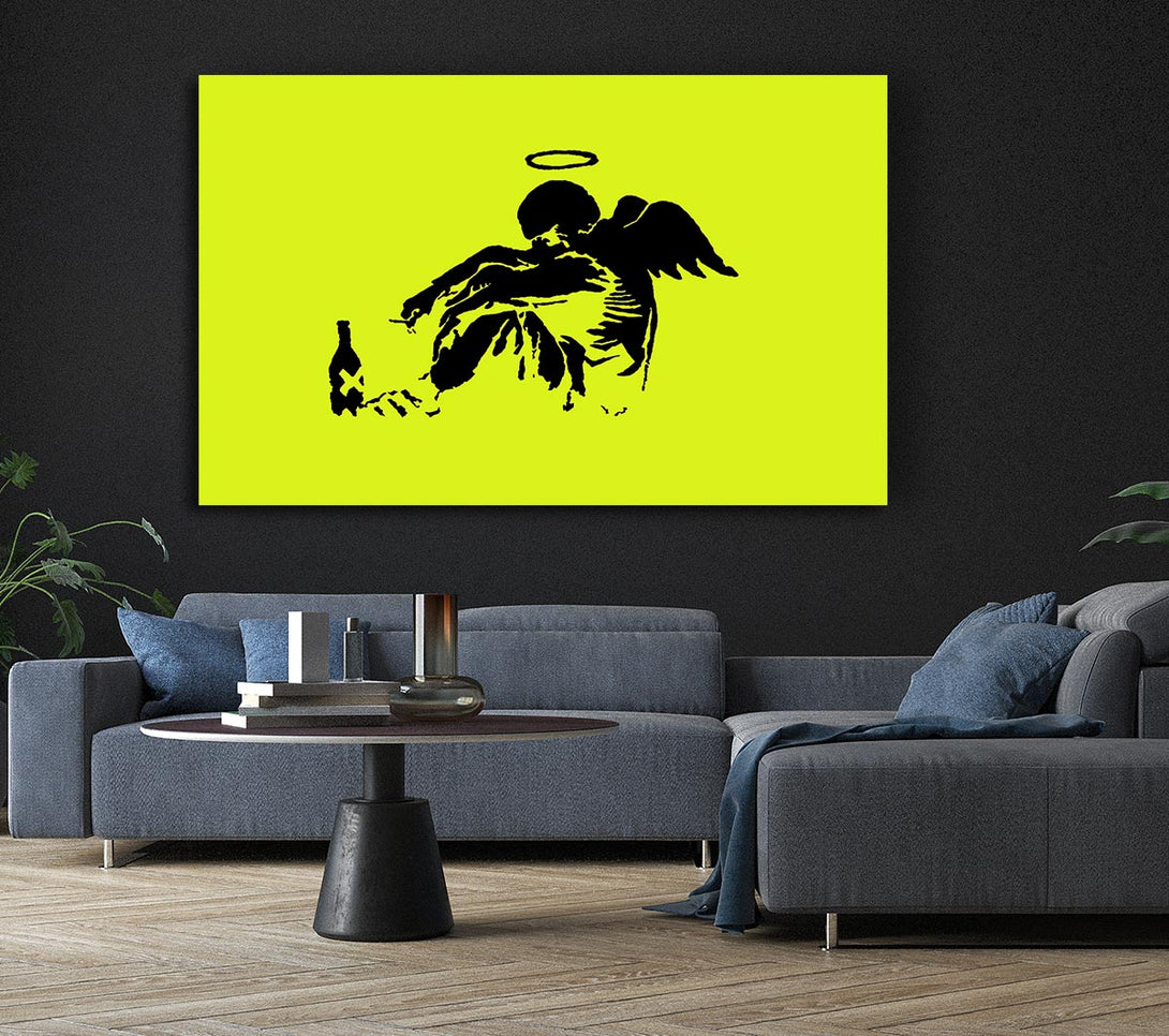  A Canvas Print of Banksy Fallen Angel Lime Canvas Art