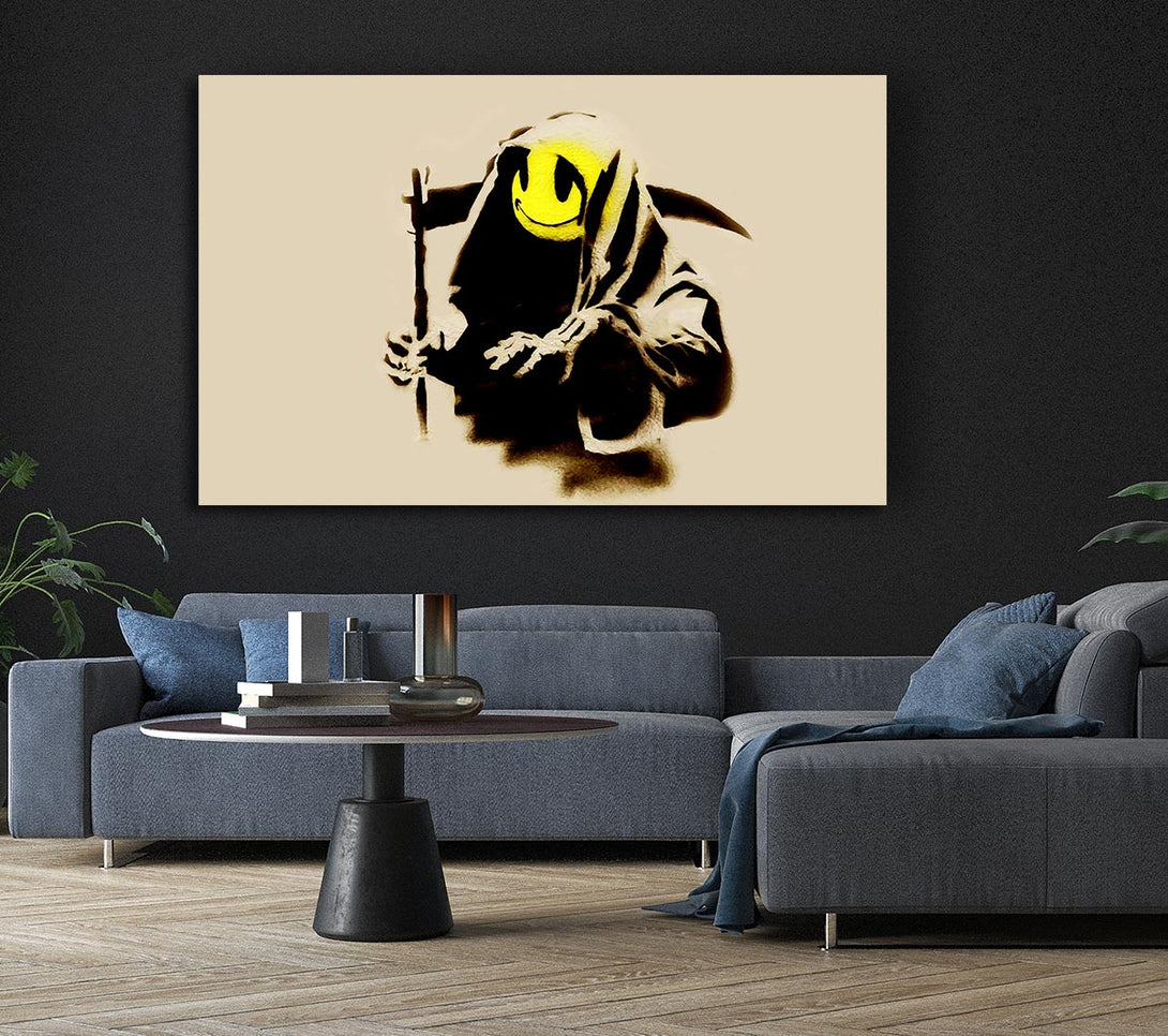  A Canvas Print of Banksy Grim Reaper Beige Canvas Print