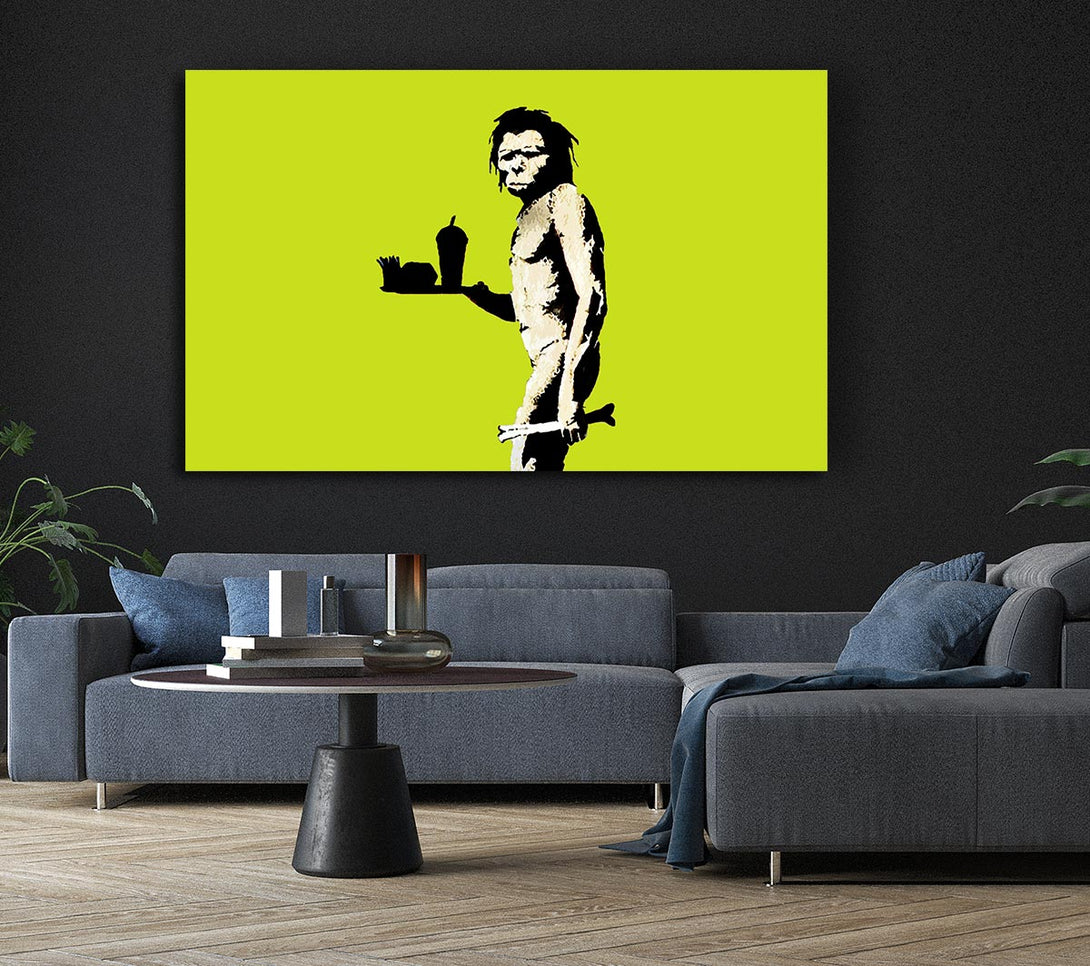  A Canvas Print of Banksy Mcdonalds Caveman Lime Canvas Print