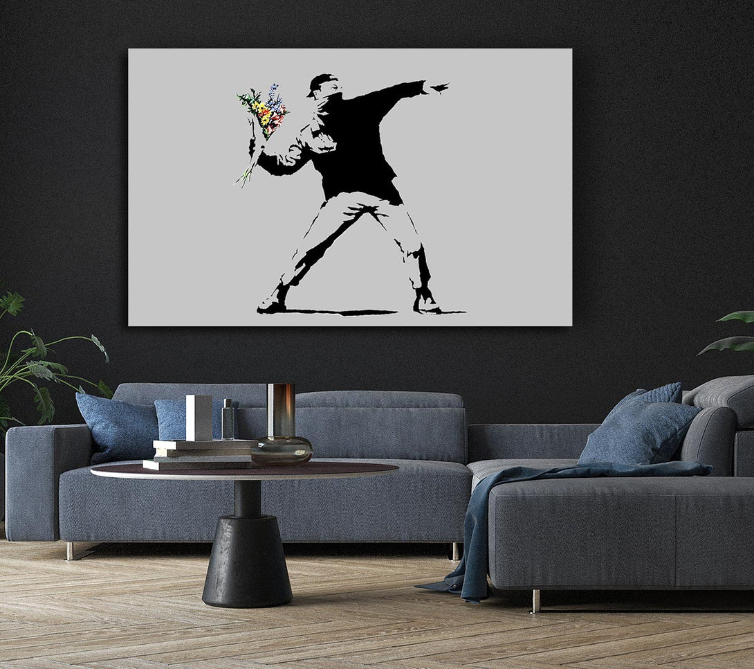  A Canvas Print of Banksy Peaceful Warrior Grey Canvas Wall Art
