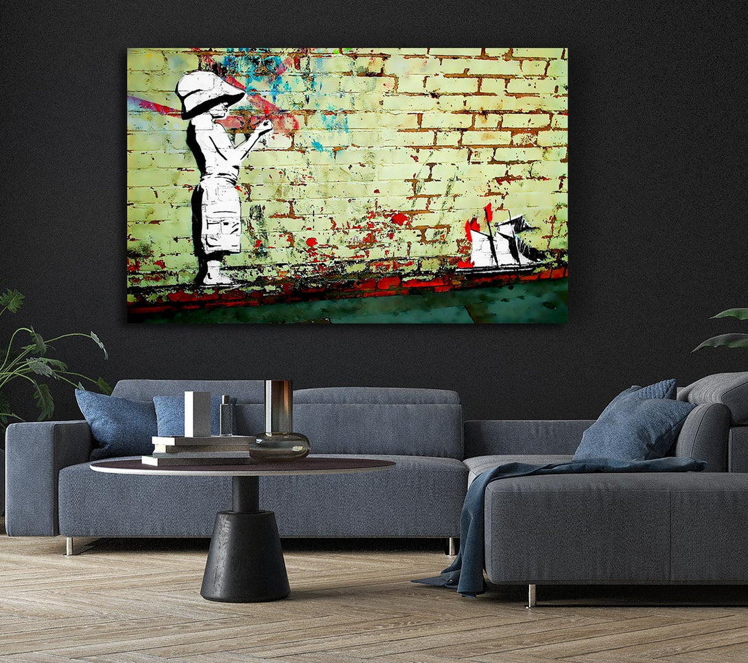  A Canvas Print of Banksy Sailboat Ablaze Canvas Print