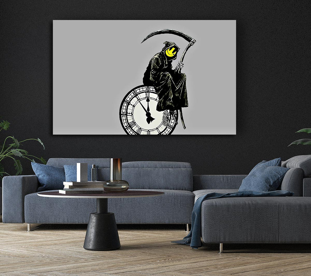  A Canvas Print of Banksy Smiley Face Reaper Times Up Canvas Print