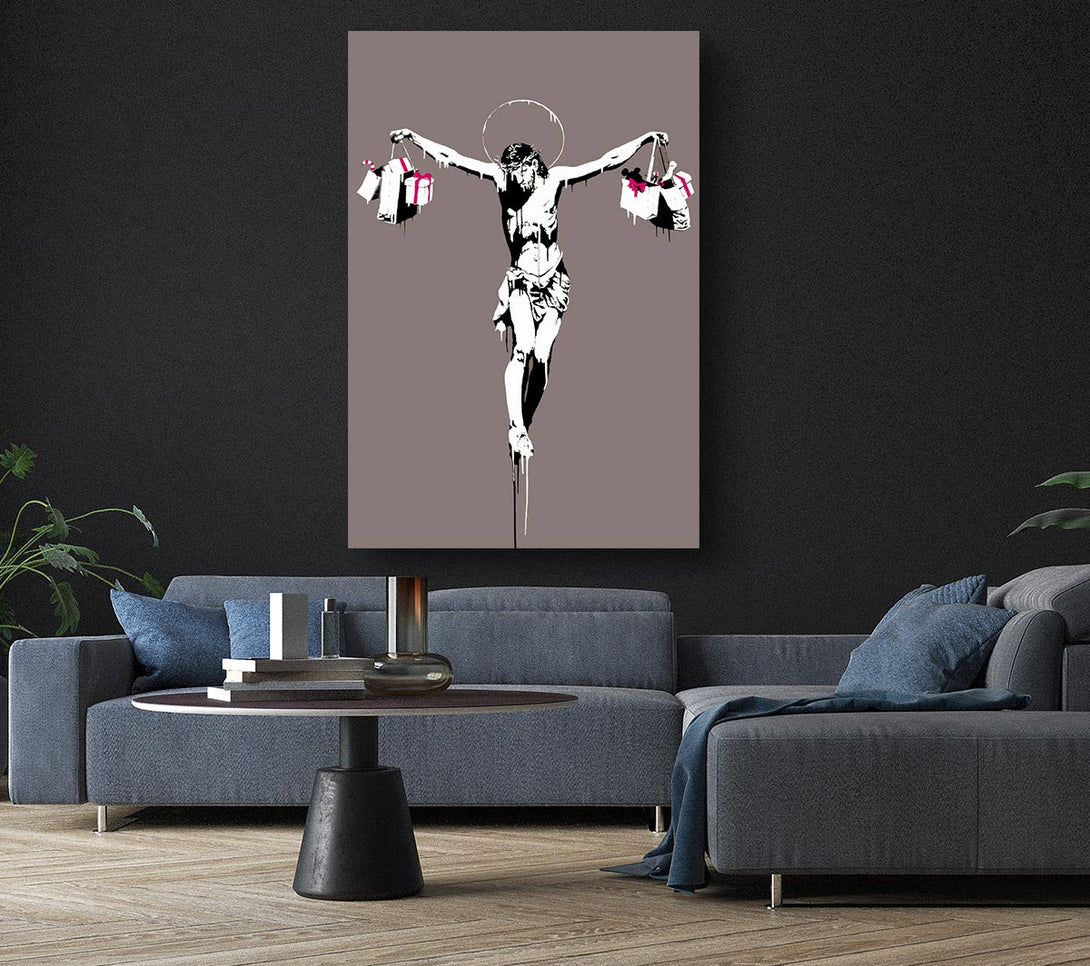  A Canvas Print of Banksy Thank Christ For Shopping (Portrait) Canvas Wall Art