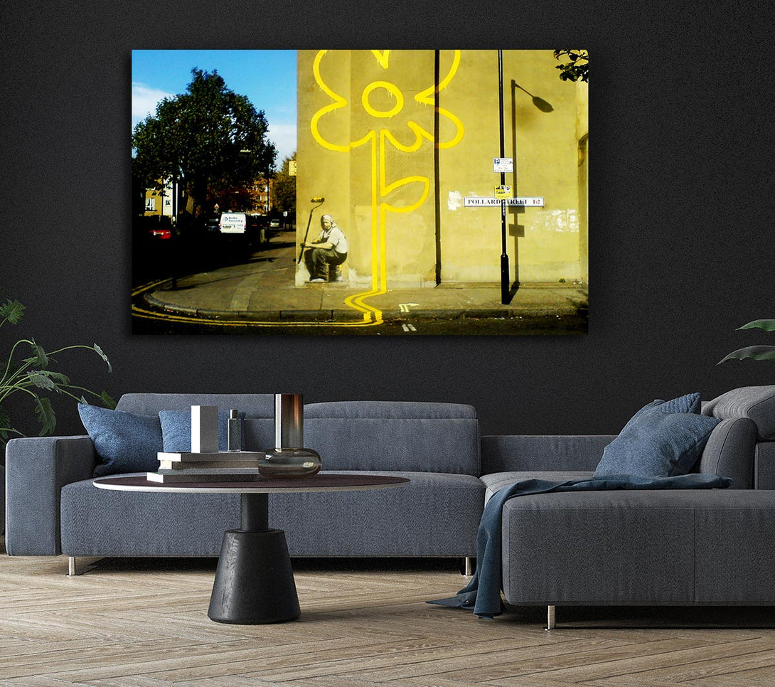  A Canvas Print of Banksy Yellow Flower Lines Canvas Art
