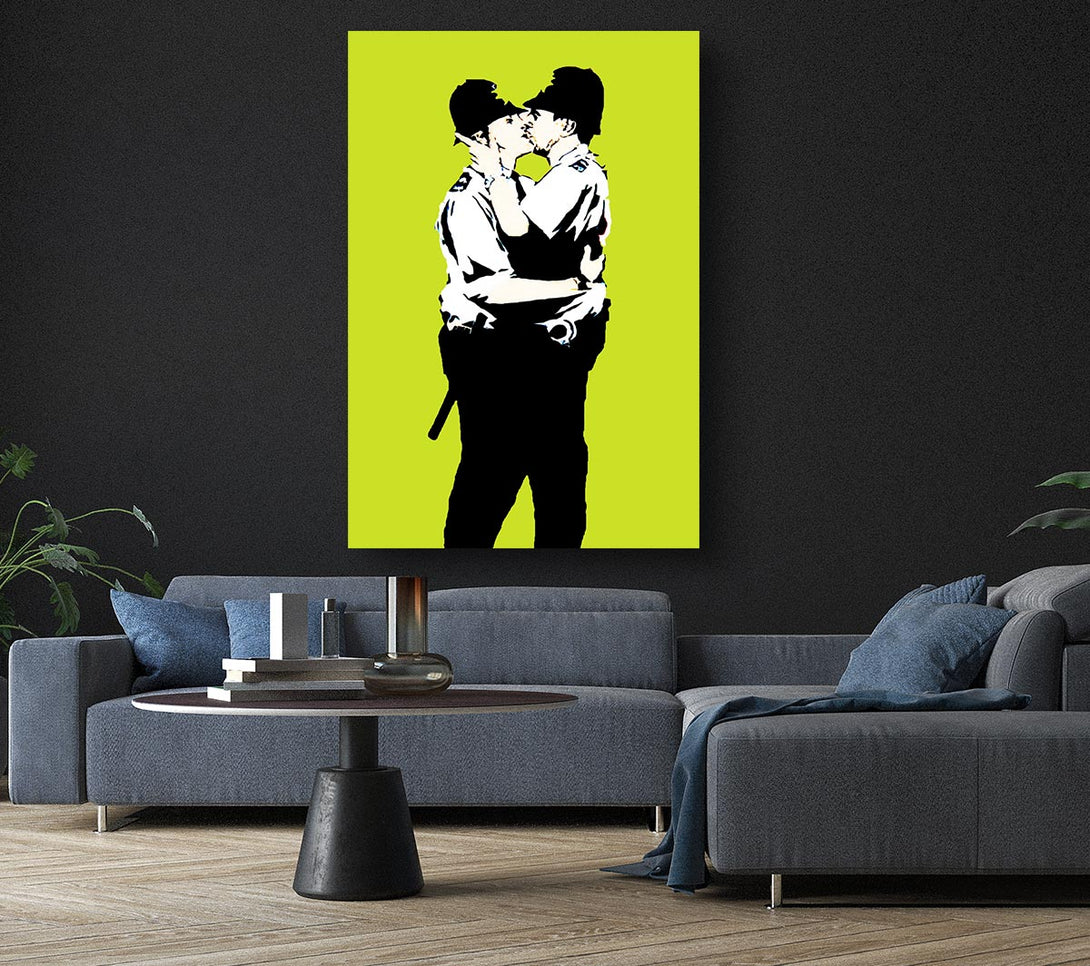  A Canvas Print of Banksy Bent Coppers Lime Canvas Wall Art