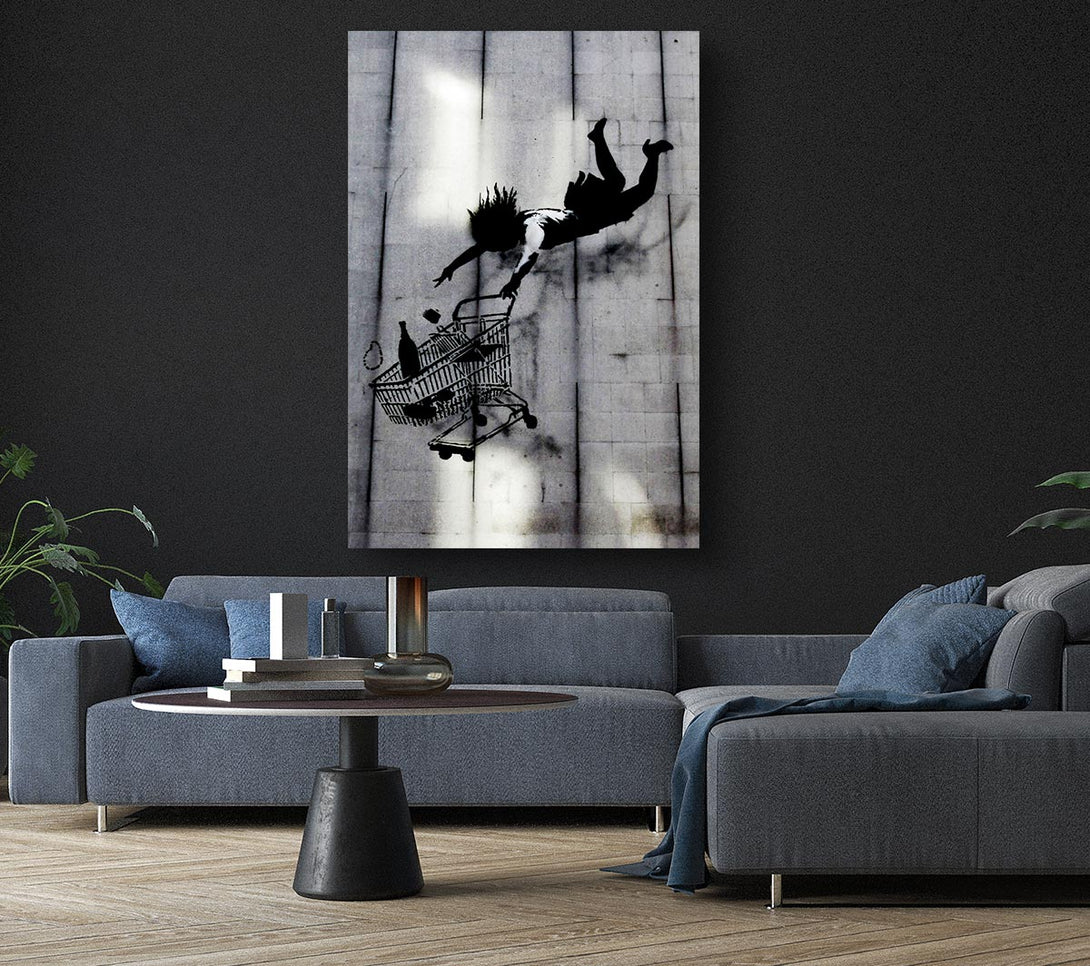  A Canvas Print of Banksy Flying Shopping Trolley Canvas Wall Art
