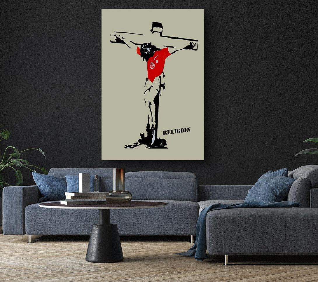  A Canvas Print of Banksy Football Religion Canvas Print