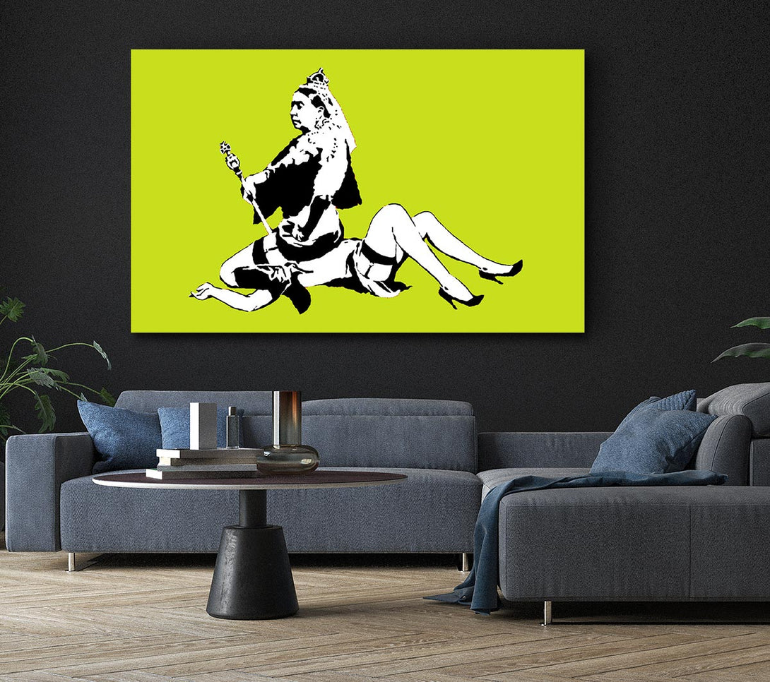  A Canvas Print of Banksy Queen Elizabeth Legs Lime Canvas Print