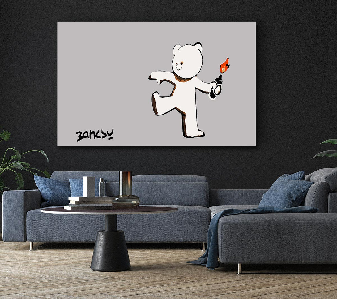  A Canvas Print of Banksy Teddybear Bomber Grey Canvas Wall Art