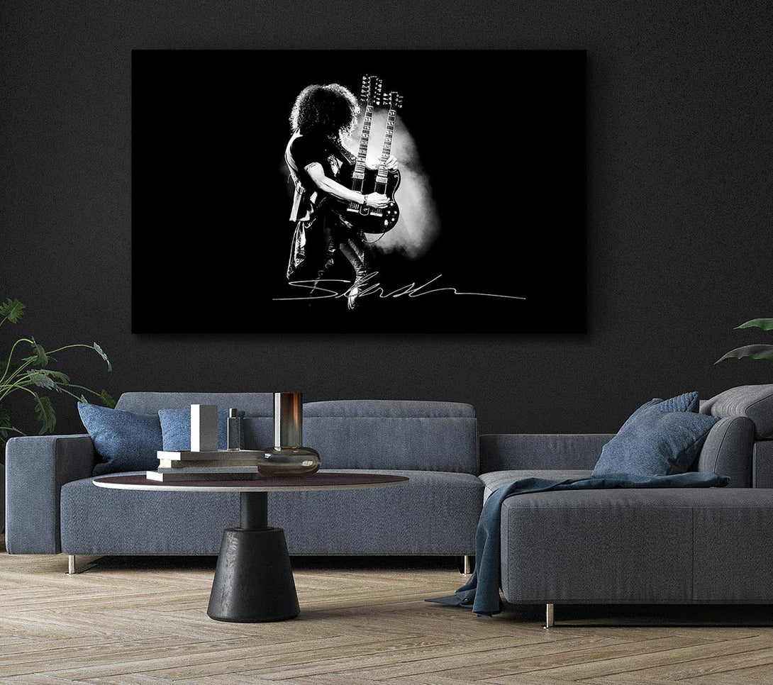  A Canvas Print of Slash Double Guitar B~w Canvas Wall Art