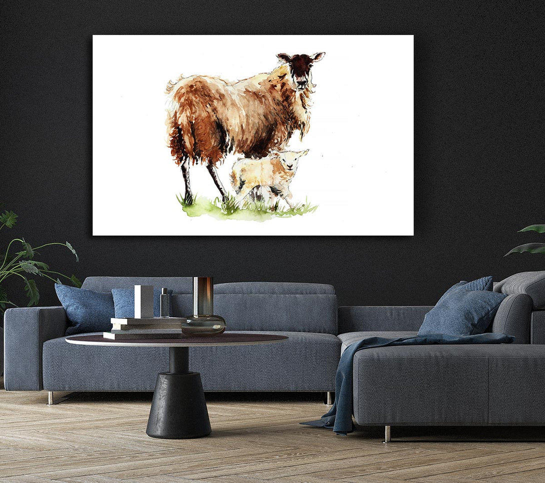  A Canvas Print of Mother and Baby Lambs Canvas Print