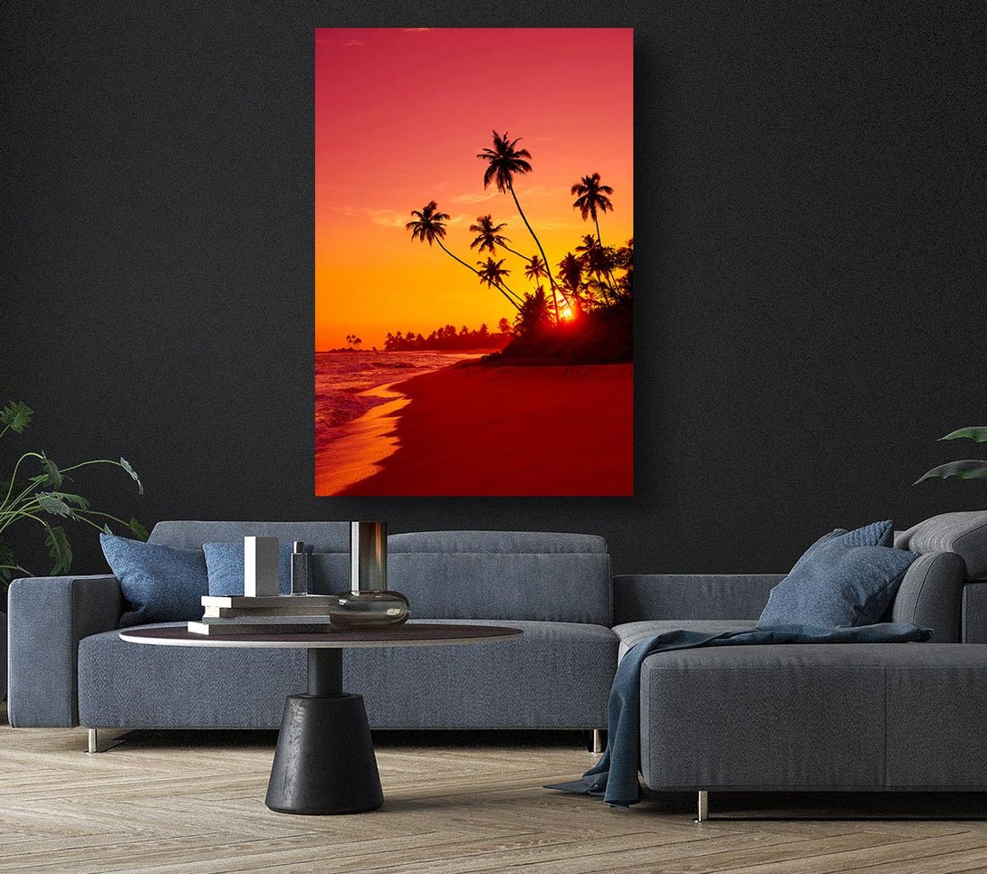  A Canvas Print of As The Sun Sets Under The Palm Trees Canvas Art